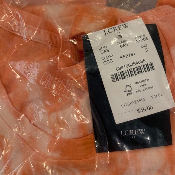 NWT J. Crew Women's Pink and Peach Tie-Dyed Crewneck Cotton Tee - Picture 9 of 10